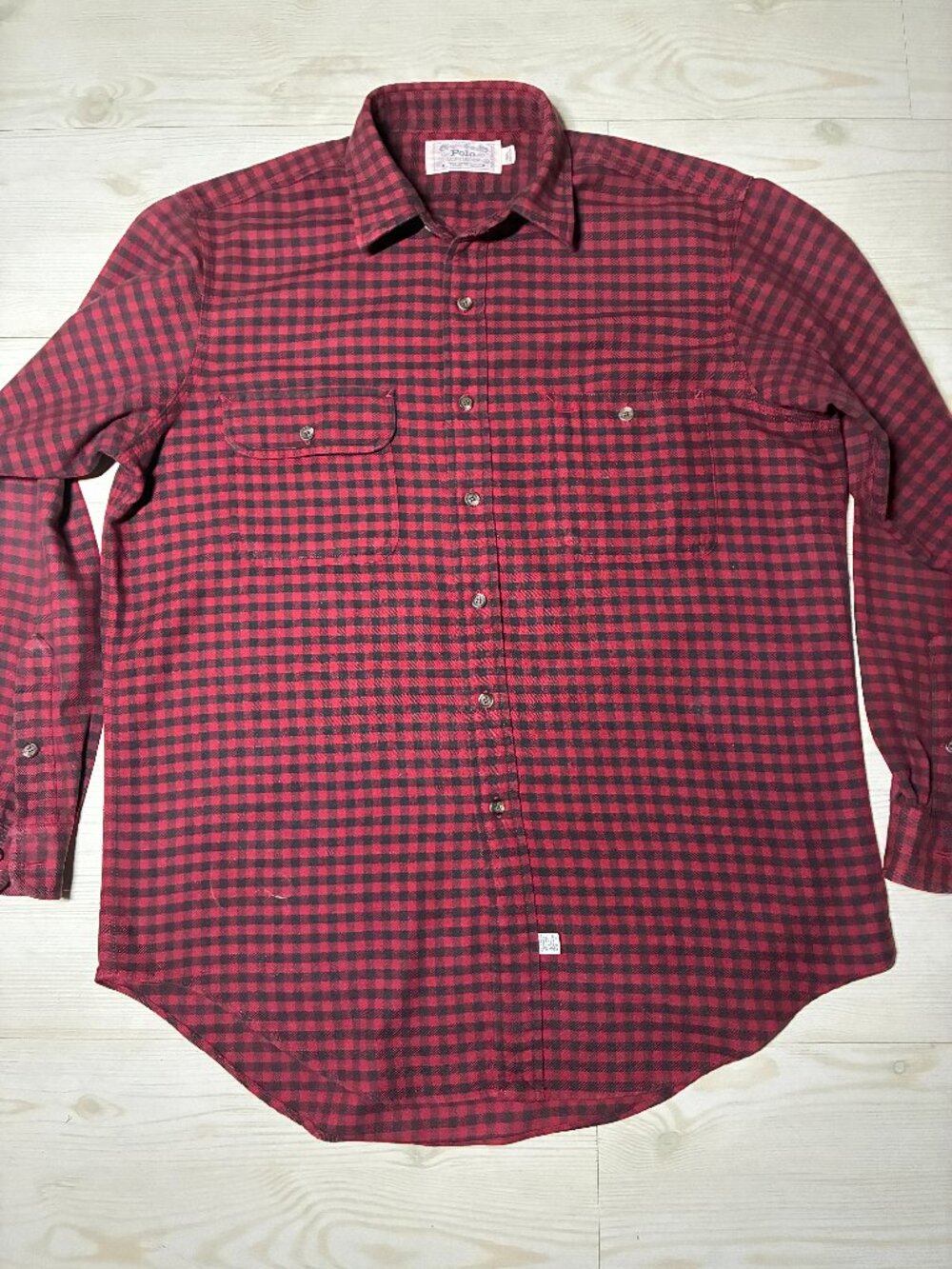 Polo Ralph Lauren Flannel Shirt Red Black Checkered Plaid Heavyweight Size L